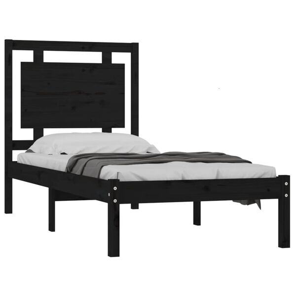 vidaXL Bed Frame without Mattress Black 75x190 cm Small Single Solid Wood