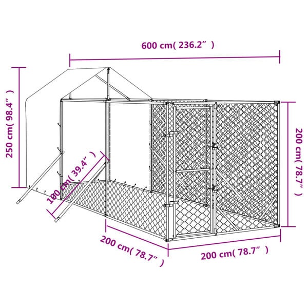vidaXL Outdoor Dog Kennel with Roof Silver 2x6x2.5 m Galvanised Steel