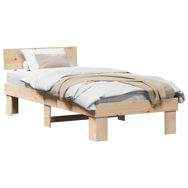 vidaXL Bed Frame with Headboard Natural 75 x 190 cm Solid Pine Wood