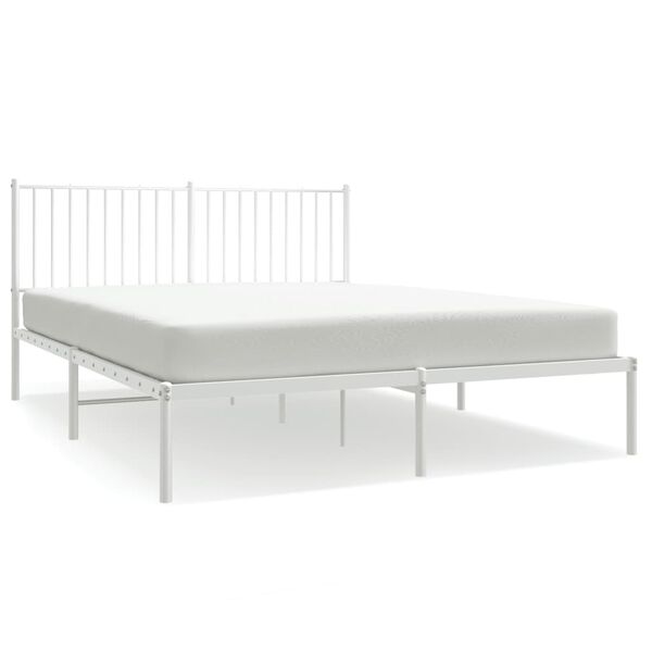 vidaXL Metal Bed Frame without Mattress with Headboard White 160x200cm