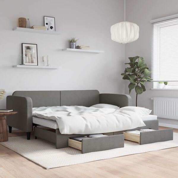 vidaXL Daybed with Trundle&Drawers without Mattress Dark Grey 90x190 cm Single