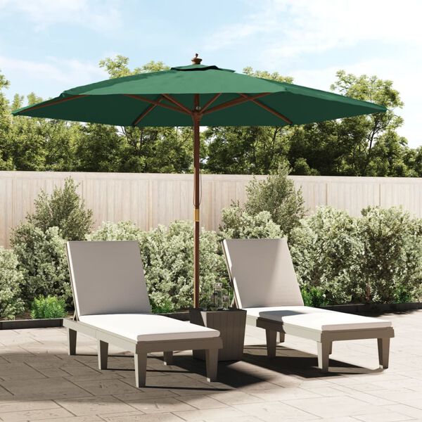 vidaXL Garden Parasol with Wooden Pole Green 299x240 cm
