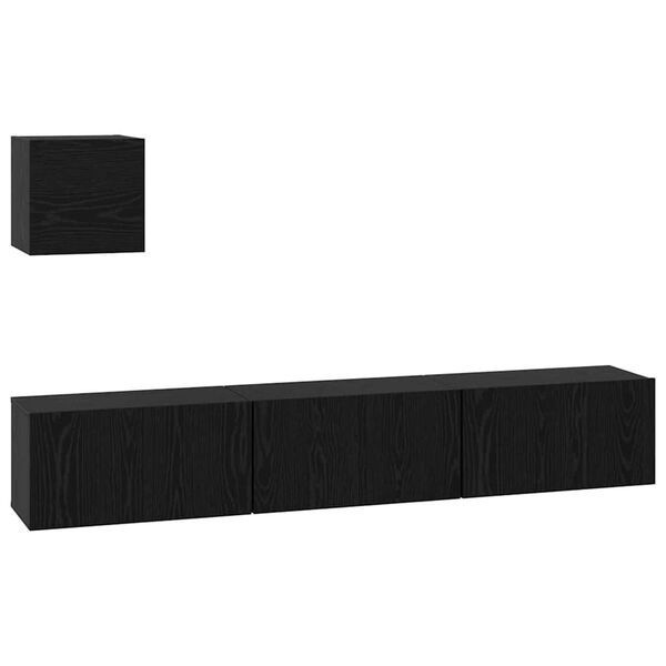 vidaXL TV Cabinet Set Wall-mounted 4 pcs Black Oak Engineered Wood