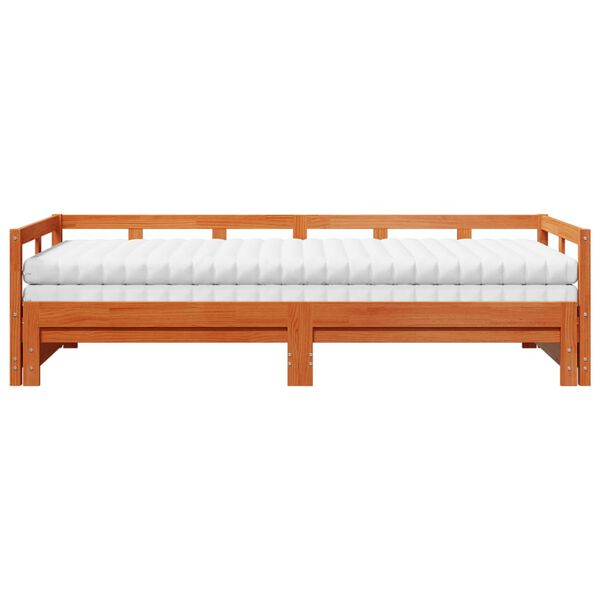 vidaXL Daybed with Trundle and Mattresses Wax Brown 90x200 cm Solid Wood Pine