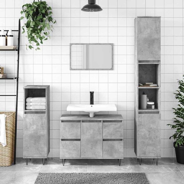 vidaXL Bathroom Cabinet Concrete Grey 80x33x60 cm Engineered Wood