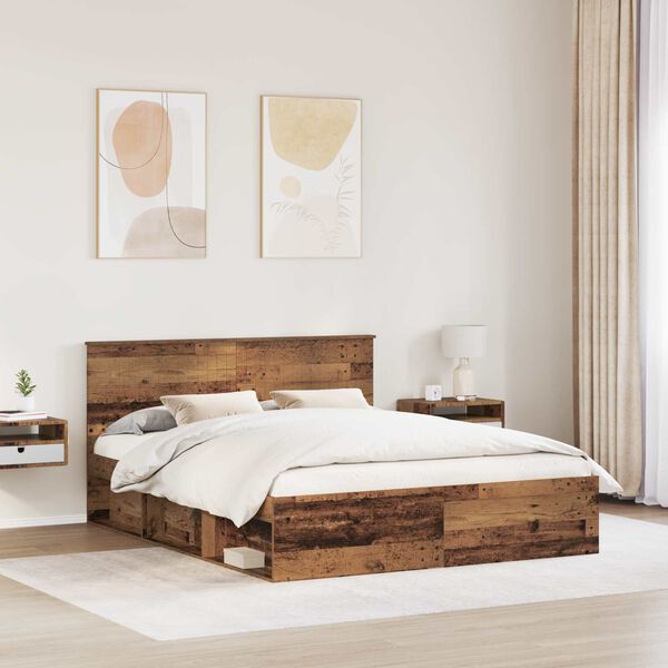 vidaXL Bed Frame with Headboard Old Wood 160 x 200 cm Solid Pine Wood