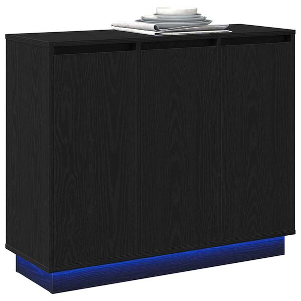 vidaXL LED Sideboard Black Oak 90 x 32 x 75 cm Engineered Wood