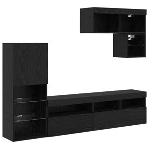 vidaXL TV Wall Units 6 pcs Black Oak Engineered Wood