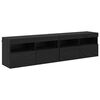 vidaXL TV Wall Unit with LED 4 pcs Black Oak Engineered Wood