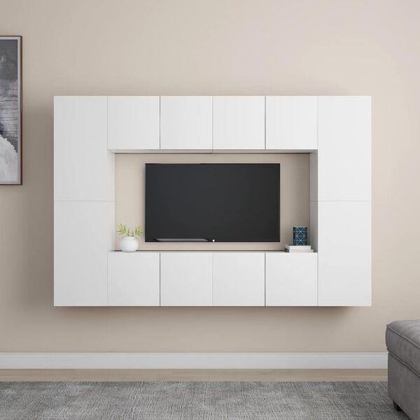 vidaXL 8 Piece TV Cabinet Set White Engineered Wood