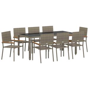 vidaXL Garden Dining Set 9 pcs Grey Poly Rattan