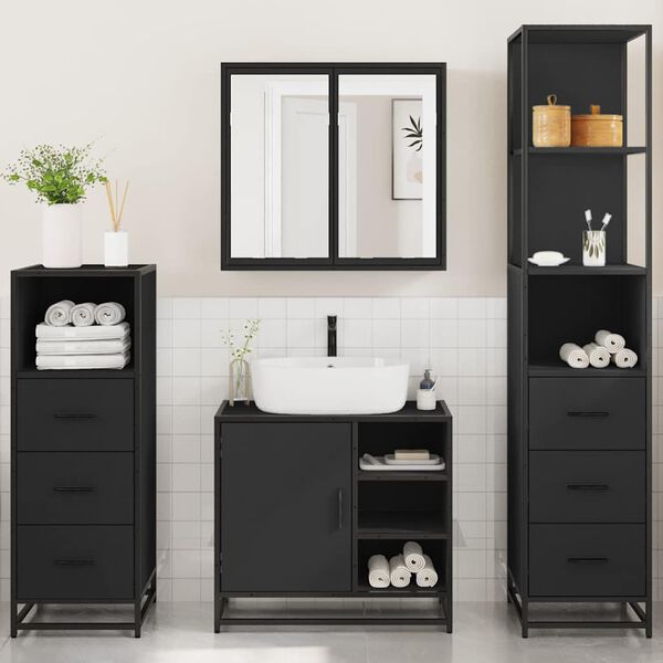 vidaXL 4&nbsp;Piece Bathroom Furniture Set&nbsp;Black Engineered Wood