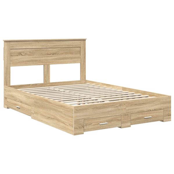 vidaXL Bed Frame with Drawer Sonoma Oak 140 x 190 cm Engineered Wood