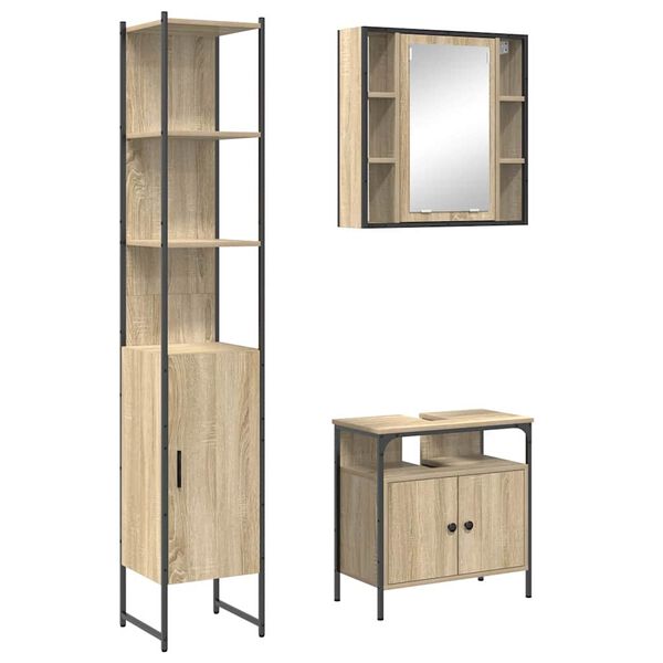 vidaXL Bathroom Furniture Set 3 pcs Sonoma Oak Engineered Wood