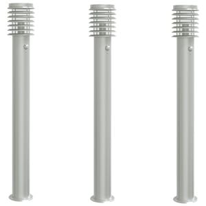 vidaXL Outdoor Floor Lamps with Sensors 3pcs Silver 110cm Stainless Steel