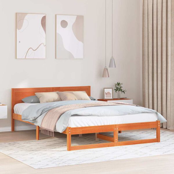 vidaXL Bed Frame with Headboard Wax Brown 140 x 200 cm Solid Pine Wood