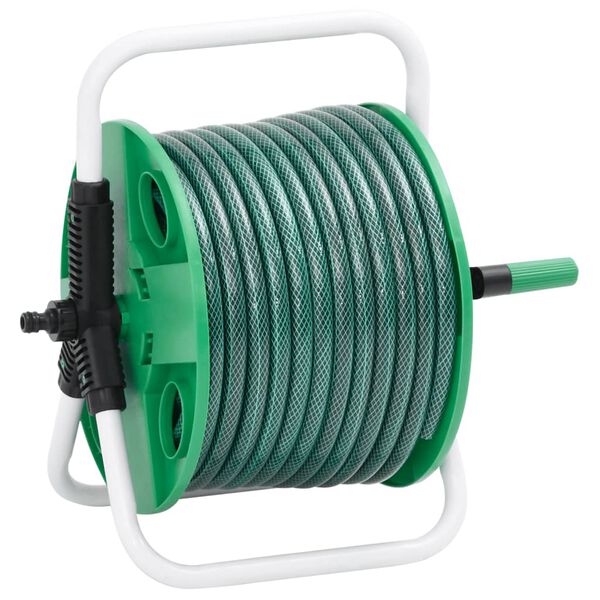 vidaXL Free Standing Green Hose Reel with 20 m Hose PVC