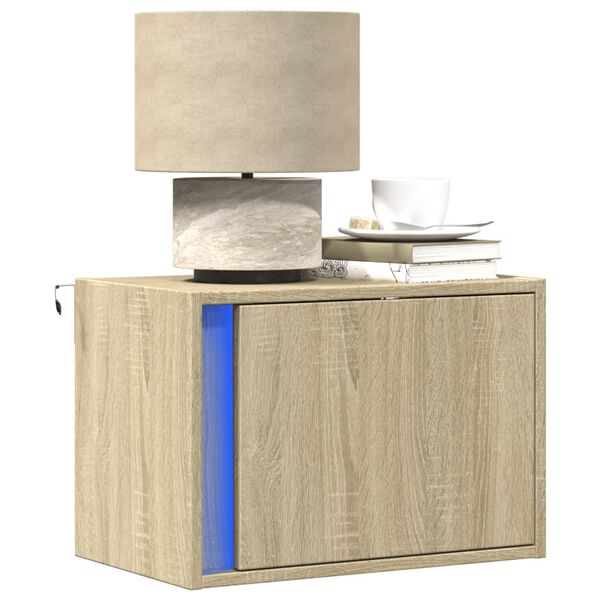 vidaXL Wall-mounted Bedside Cabinet with LED Lights Sonoma Oak