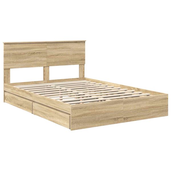 vidaXL Storage Bed with Drawer Sonoma Oak 160 x 200 cm Engineered Wood