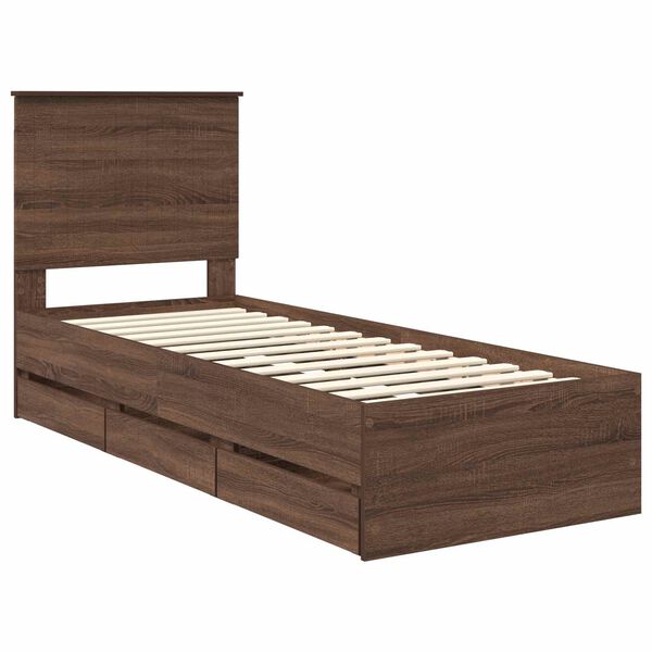 vidaXL Bed Frame with Drawer Brown Oak 75 x 190 cm Engineer Wood