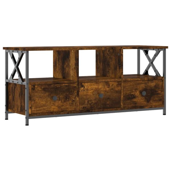 vidaXL TV Cabinet Smoked Oak 102x33x45 cm Engineered Wood&Iron