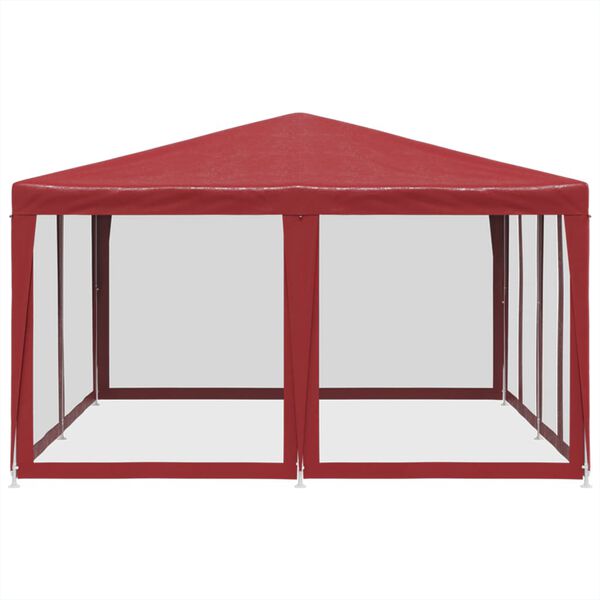 vidaXL Party Tent with 8 Mesh Sidewalls Red 4x4 m HDPE