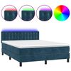 vidaXL Box Spring Bed with Mattress&LED Dark Blue 140x190cm Velvet