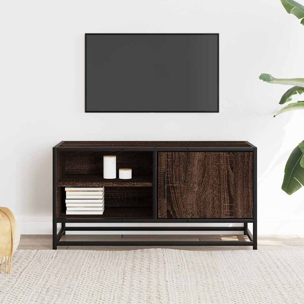 vidaXL TV Cabinet Brown Oak 80x34.5x40 cm Engineered Wood and Metal