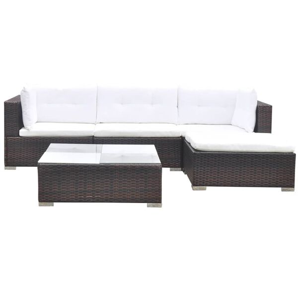 vidaXL 5 Piece Garden Lounge Set with Cushions Poly Rattan Brown