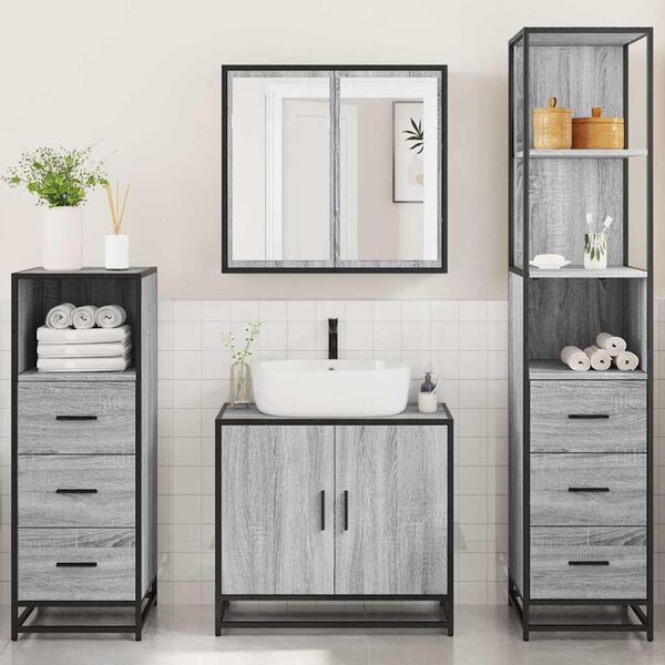 vidaXL 4&nbsp;Piece Bathroom Furniture Set&nbsp;Grey Sonoma Engineered Wood