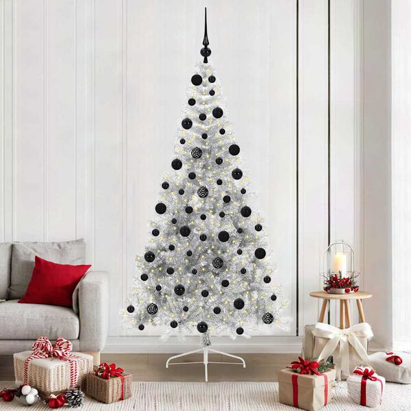 vidaXL Artificial Pre-lit Christmas Tree Silver 210 cm PET