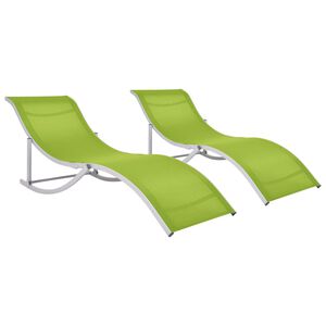 vidaXL Folding Sun Loungers 2 pcs Green Textilene