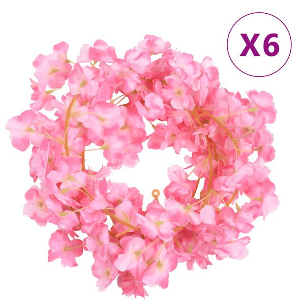 vidaXL Flower Garlands 6 pcs Dark Pink 180 cm