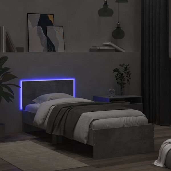 vidaXL Bed Frame without Mattress with LED Lights Concrete Grey 90x200 cm