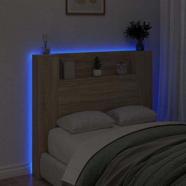 vidaXL Headboard Cabinet with LED Sonoma 120 x 16.5 x 103.5 cm