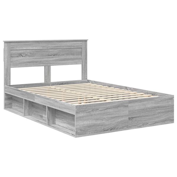 vidaXL Bed Frame with Storage Grey Sonoma 140 x 190 cm Solid Pine Wood