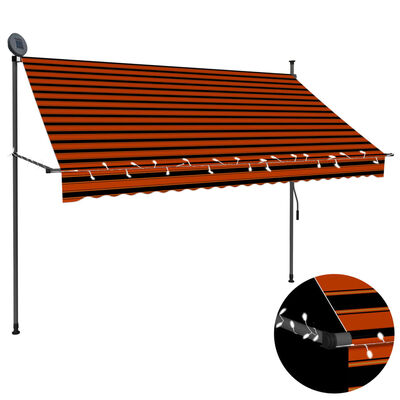 vidaXL Manual Retractable Awning with LED 250 cm Orange and Brown