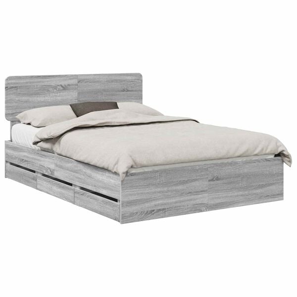 vidaXL Bed Frame with Drawer Grey Sonoma 160 x 200 cm Engineered Wood