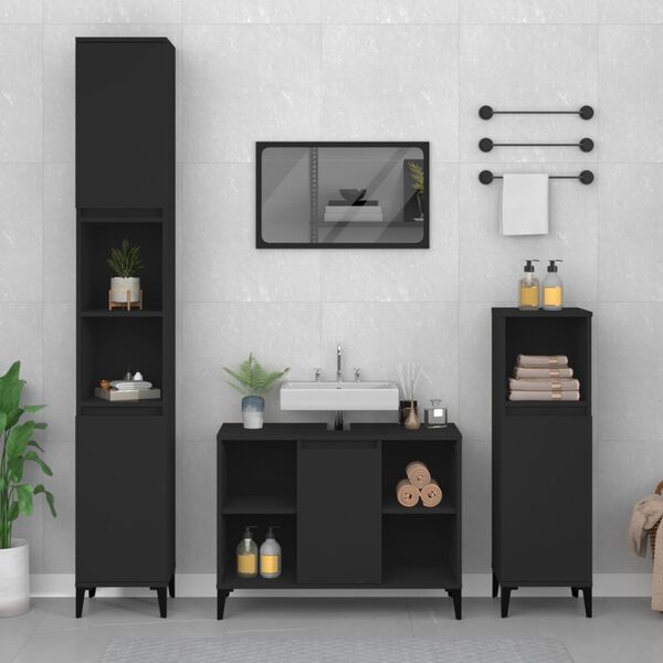 vidaXL 4 Piece Bathroom Furniture Set Black Engineered Wood