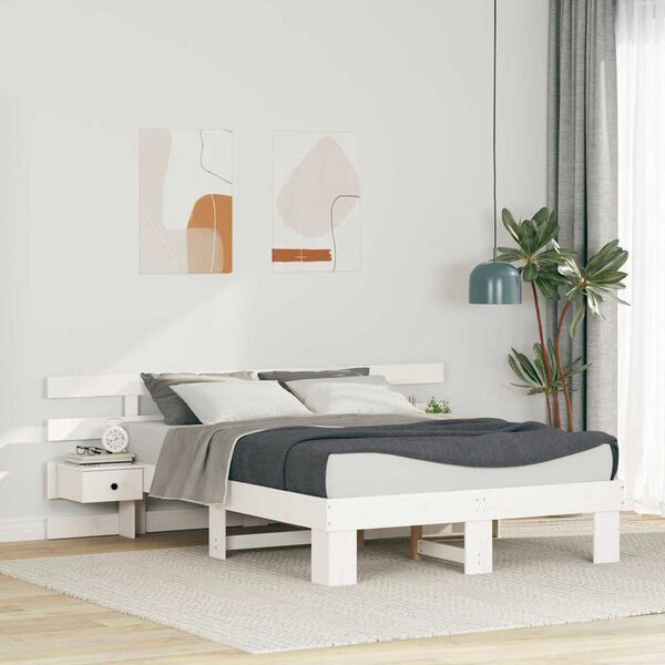 vidaXL Bed Frame with Headboard White 140 x 190 cm Solid Pine Wood