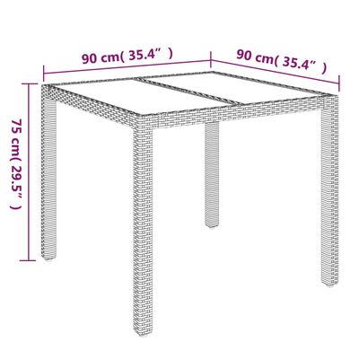 vidaXL Garden Table with Glass Top Black 90x90x75 cm Poly Rattan