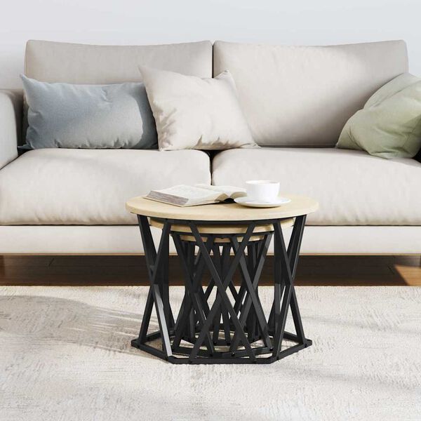 vidaXL Nesting Side Table 3 pcs Sonoma Oak Engineered Wood and Steel