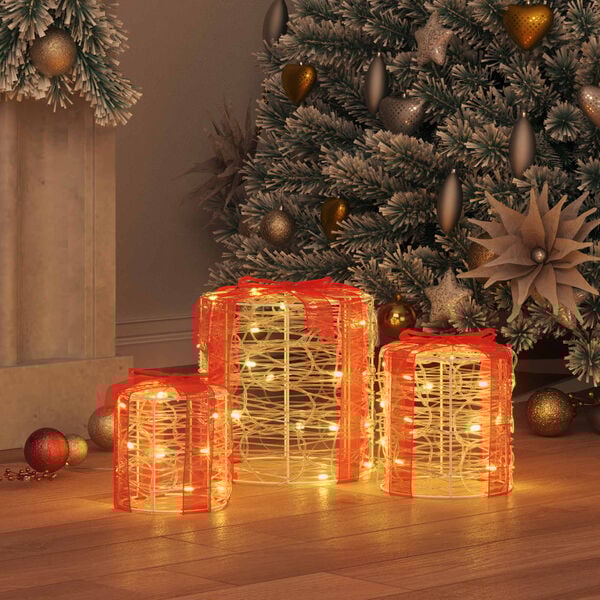 vidaXL Gift Box Decoration 3 pcs Warm white 20 x 20 x 21 cm Acrylic