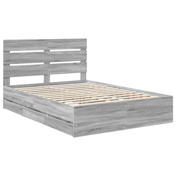 vidaXL Bed Frame with Drawer Grey Sonoma 150 x 200 cm Engineer Wood