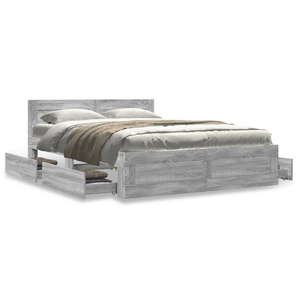 vidaXL Bed Frame with Headboard without Mattress Grey Sonoma 120x190 cm Small Double
