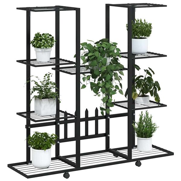 vidaXL Flower Stand with Wheels 94.5x24.5x91.5 cm Black Iron