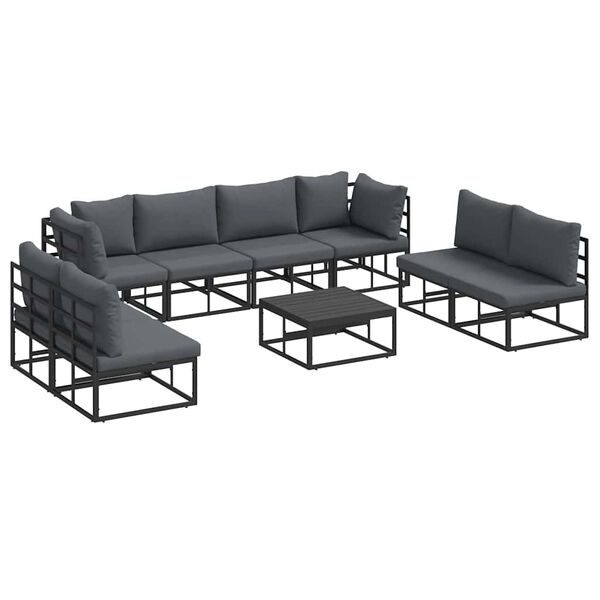 vidaXL Garden Sofa Set with Cushion 9 pcs Black Aluminium