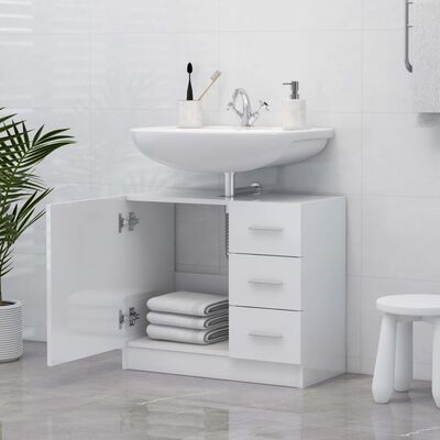 vidaXL Sink Cabinet High Gloss White 63x30x54 cm Engineered Wood
