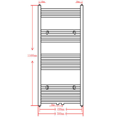Black Bathroom Central Heating Towel Rail Radiator 500x1160mm
