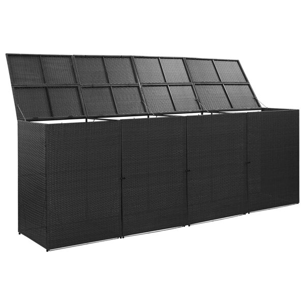 vidaXL Quadruple Wheelie Bin Shed Black 305x78x120 cm Poly Rattan